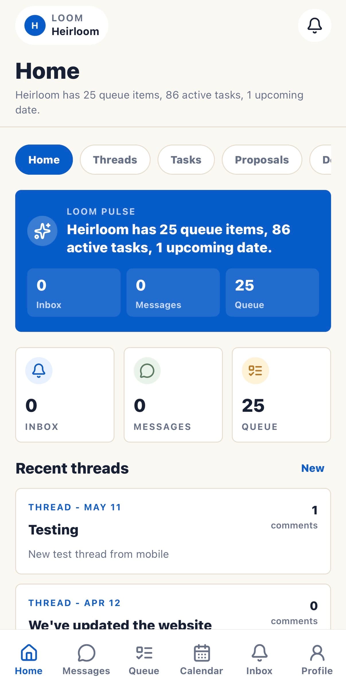 Heirloom mobile app view